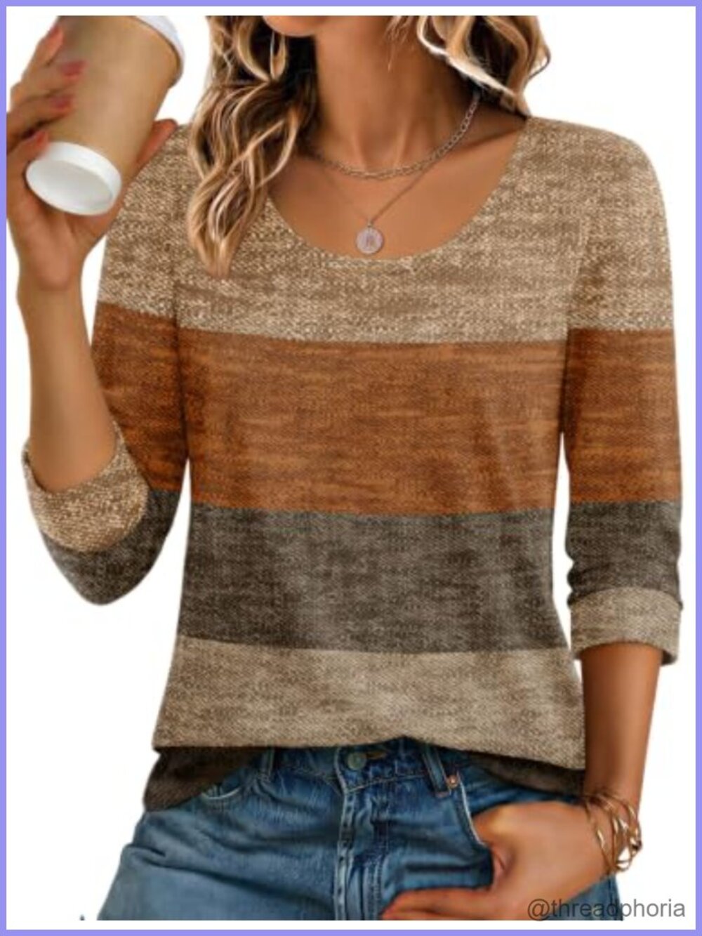 Ekouaer 3/4 Sleeve Womens Scoop Neck Basic Tee Casual T-Shirt